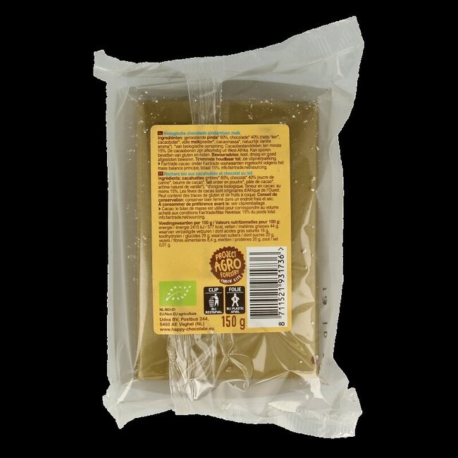 Chocolade pindarotsen melk bio 150 Gram