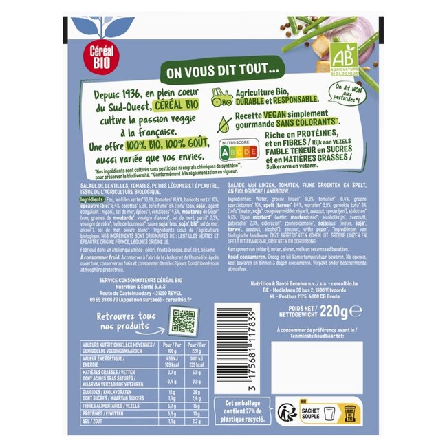 Linzensalade met spelt bio 220 Gram