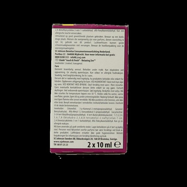 Recharge Glade One Touch Relax Zen, lot de 2