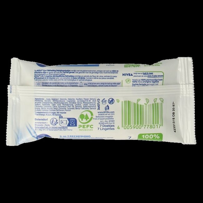 Lingettes rafraîchissantes 3-en-1 mini 7 pièces