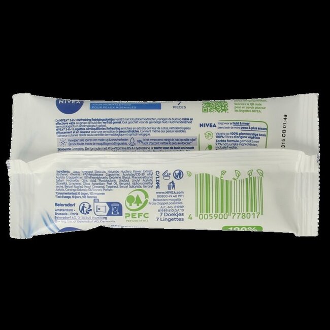 Lingettes rafraîchissantes 3-en-1 mini 7 pièces