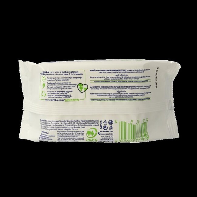 Lingettes rafraîchissantes peaux normales à mixtes 25 pièces