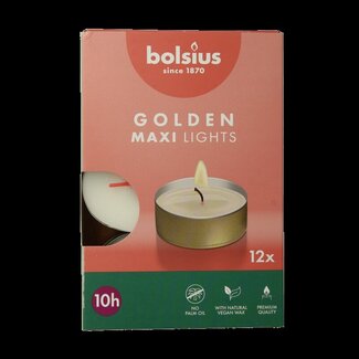 Bolsius Maxi lichten 10uur wit met gouden cup 12 Stuks