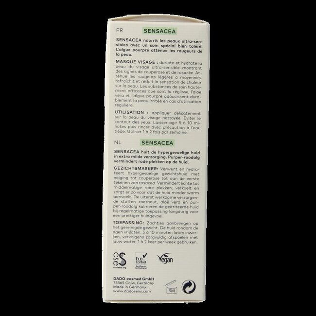 Masque visage bio Sensacea 50 ml