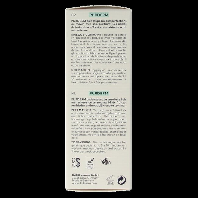 Masque nettoyant bio Purderm 50 ml