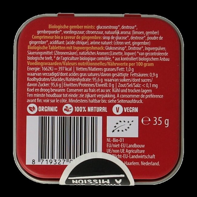 Ginger blikje vierkant bio 35 Gram