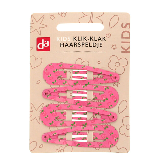 Klik-klak haarspeldje rozenprint 4 Stuks