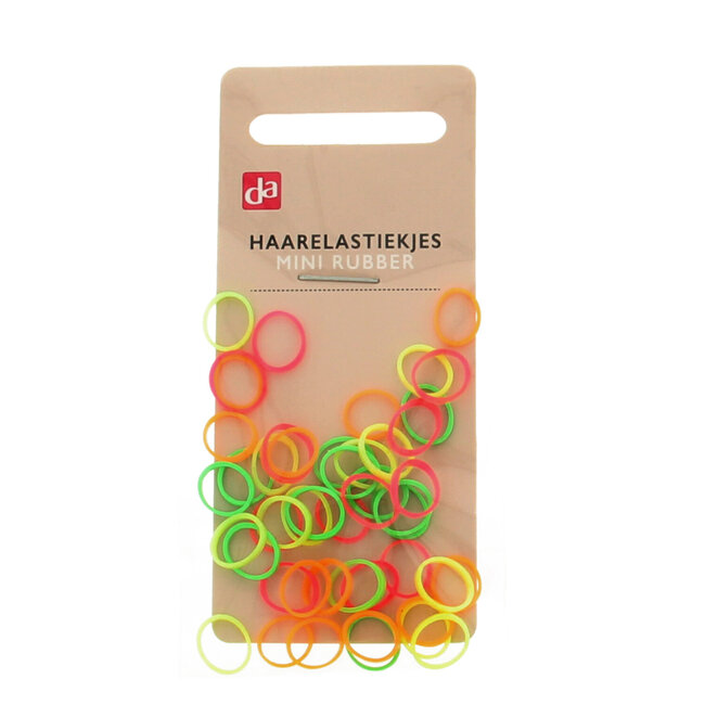 Haarelastiek rubber mini neon 48 Stuks