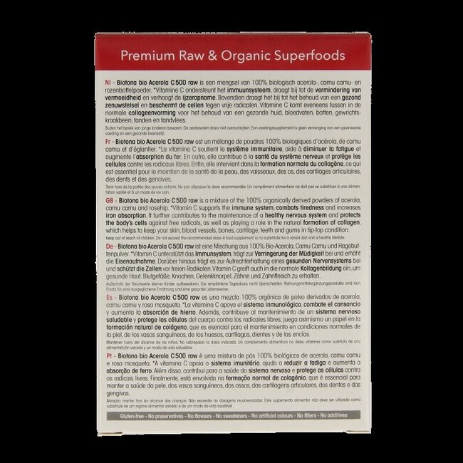 Acerola C 500 shots 2,2 g bio 20 pièces