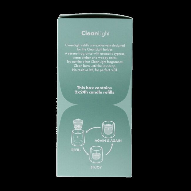 Bolsius Clean Light Cyprès & Ambre, recharges (2 pièces)