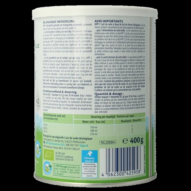 Lait de suite biologique 2 à base de lait de chèvre 400 g