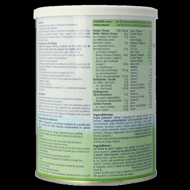 1 Biologische zuigelingenmelk op basis van geitenm 400 Gram