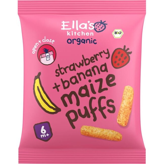 Maize puffs aardbei/banaan 6+ maanden bio 20 Gram