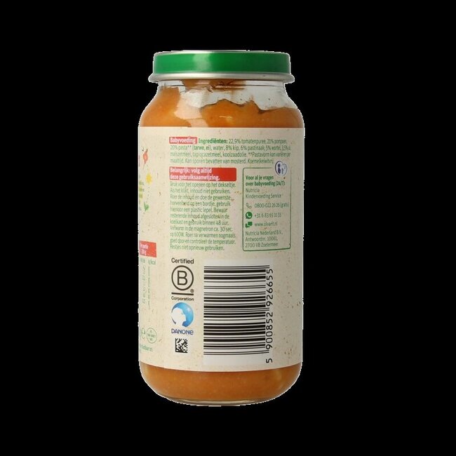 Pâtes au potiron et poulet 12M06 250 Grammes