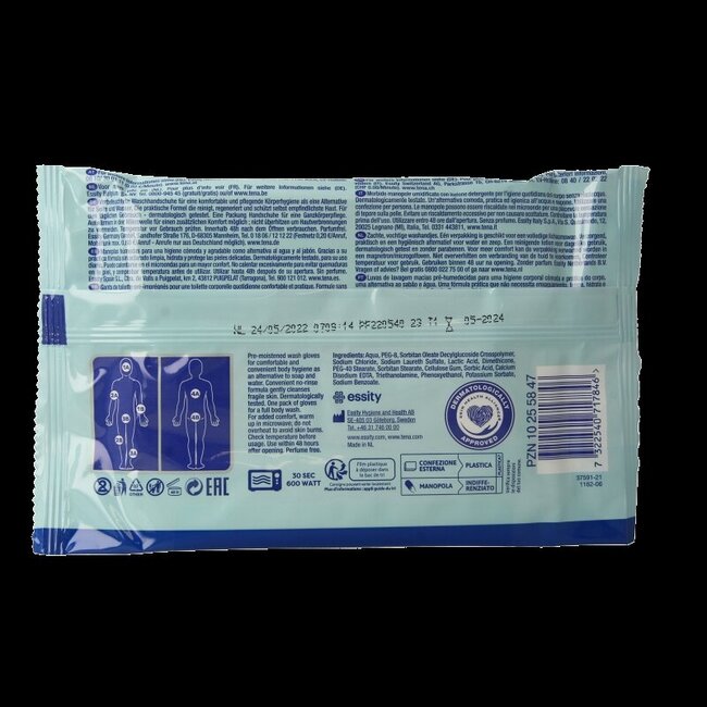 Gants de toilette humides nettoyants et soignants sans parfum, 5 pièces