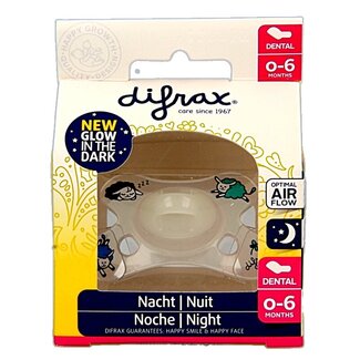 Difrax Sucette dentaire 0-6 mois phosphorescente 1 pièce