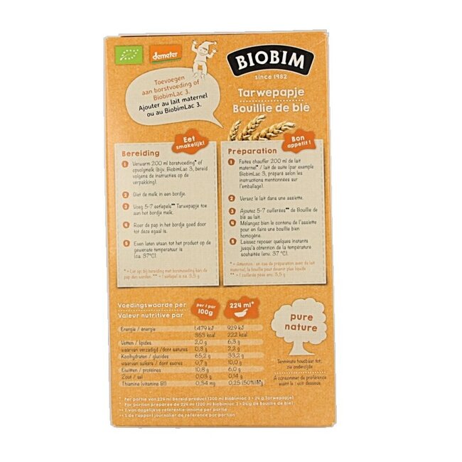 Bouillie de blé bio 12 mois 250 g