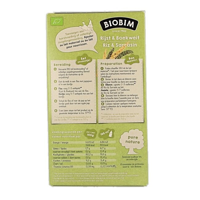 Baby rijst & boekweit 4 maanden bio 200 Gram