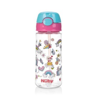 Nuby Gobelet paille souple bouton-poussoir rose 540ml 4+ ans 1 pièce