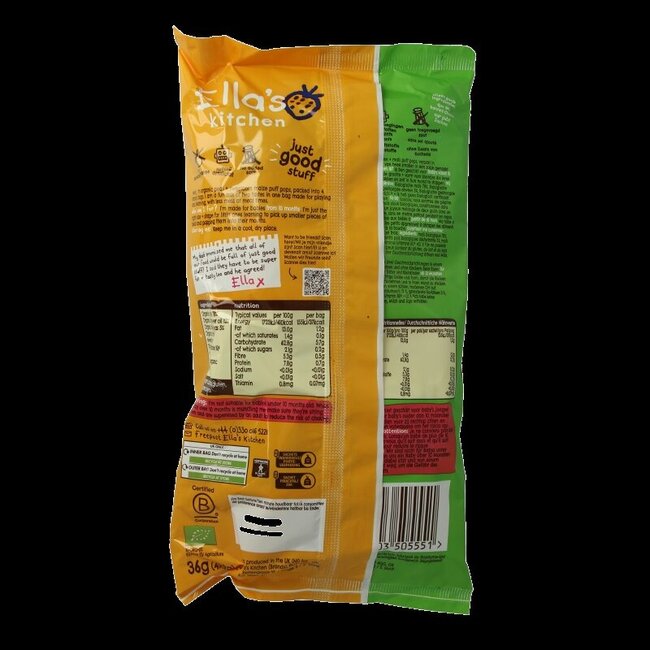 Puff pops peas & sweetcorn 10+ maanden bio 36 Gram