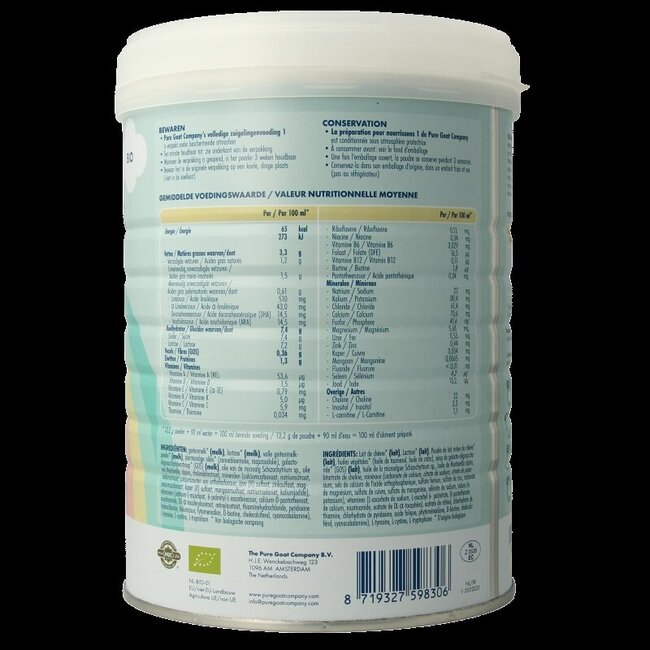 Zuigelingenvoeding volledig 1 bio 800 Gram