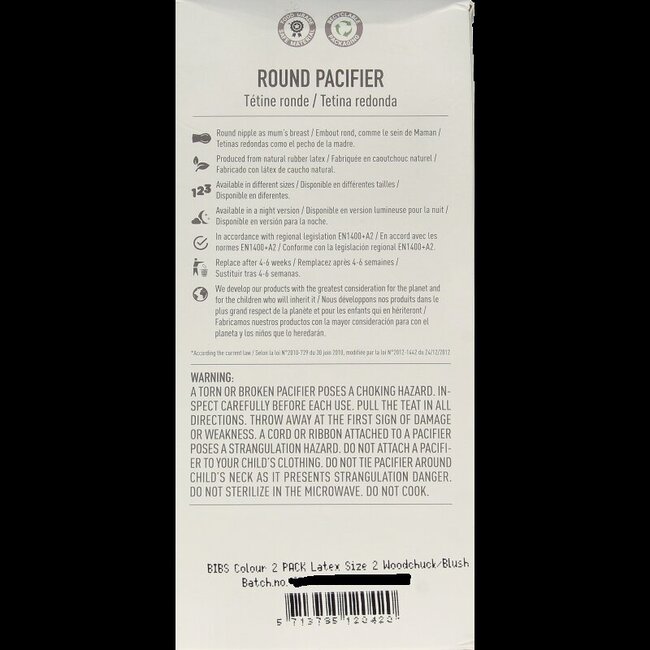 Sucette BIBS taille 2 Woodchuck/Blush lot de 2 pièces