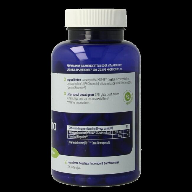 Ashwagandha 5% withanoliden KSM-66 & Bioperine 90 Vegetarische capsules