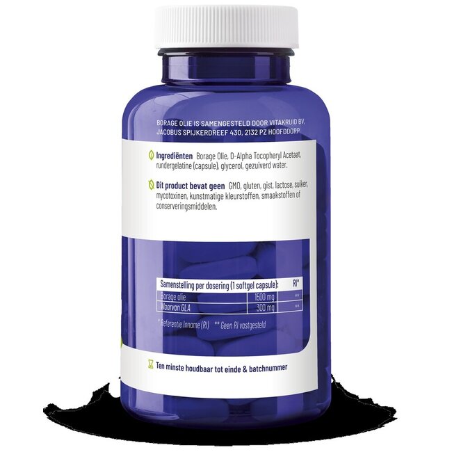 Huile de Bourrache 1500mg GLA 300mg d'origine végétale 60 Gélules Molles