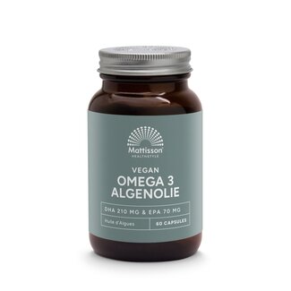 Mattisson Oméga-3 végan huile d'algues DHA 210 mg EPA 70 mg 60 capsules végétariennes
