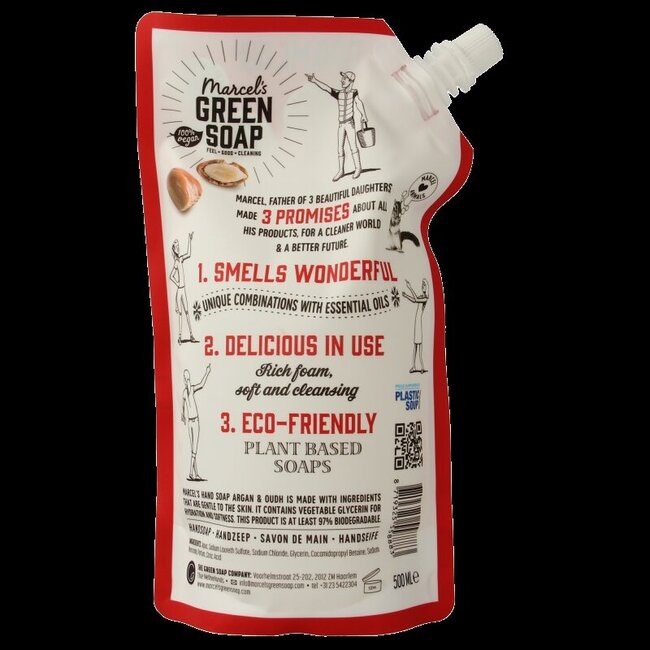 Handzeep argan & oudh navul  500 Milliliter