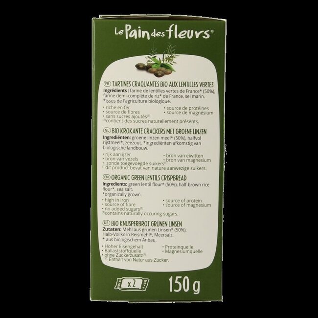 Crackers aux lentilles vertes bio 150 g