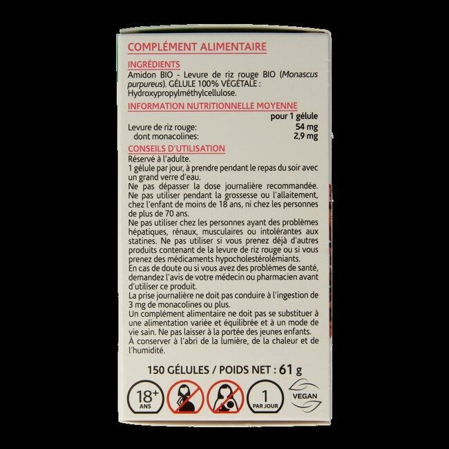 Levure de riz rouge bio 150 gélules