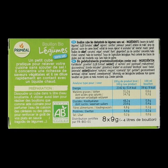 Groentebouillon blokjes zonder zout 9 gram bio 8 Stuks