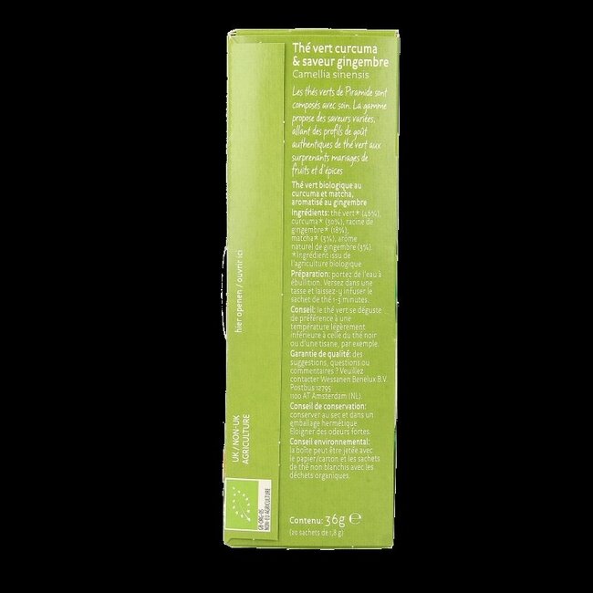 Oppeppend groene thee gember & curcuma bio 20 Zakjes