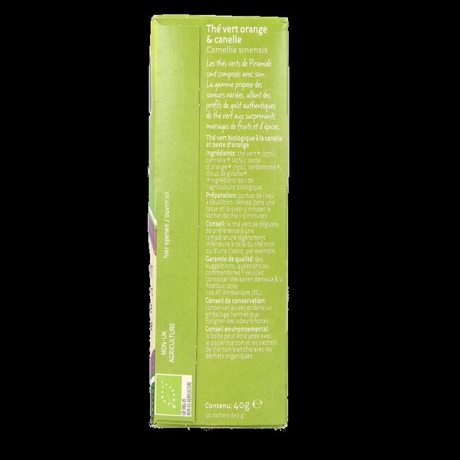 Thé vert réchauffant orange et cannelle bio 20 sachets