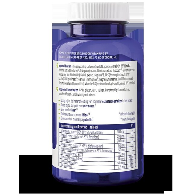 Homme avec Ashwagandha, Fenugrec, Shilajit et Damiana - 60 Comprimés