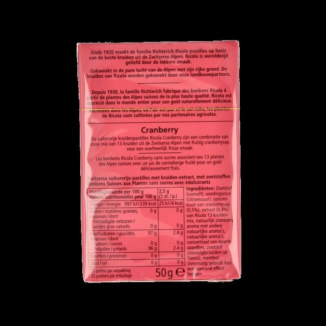 Boîte de Cranberry sans sucre 50 Grammes