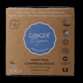 Ginger Organic Maandverband nacht met vleugels 10 Stuks