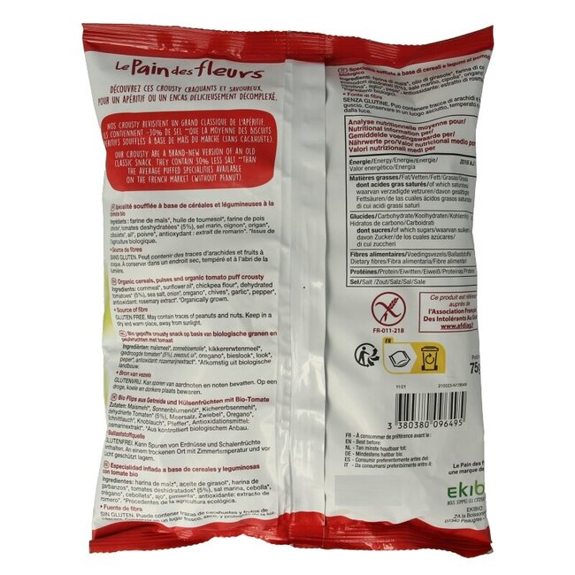 Chips gepoft tomaat basilicum glutenvrij bio vegan 75 Gram