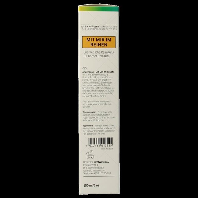 Spray de nettoyage énergétique En paix avec moi-même 150 Milligrammes