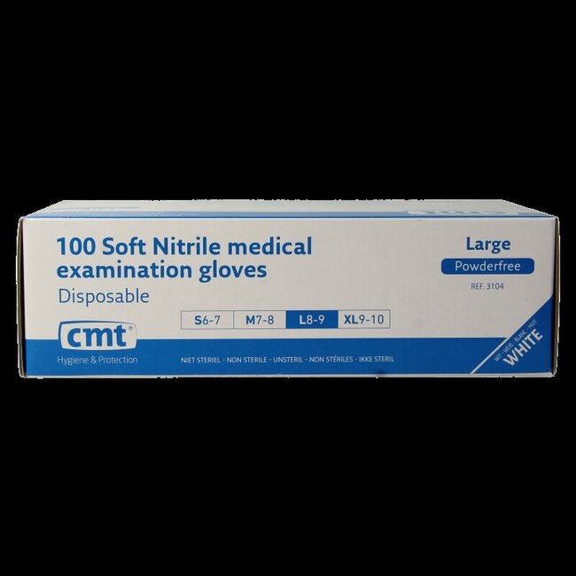 Gants d'examen en nitrile blanc sans poudre taille L 100 pièces