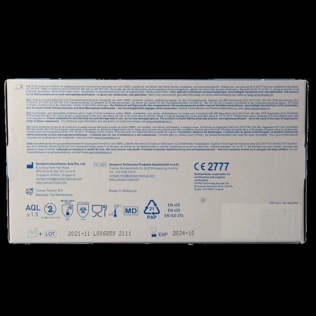 Gants d'examen en nitrile blanc sans poudre taille L 100 pièces