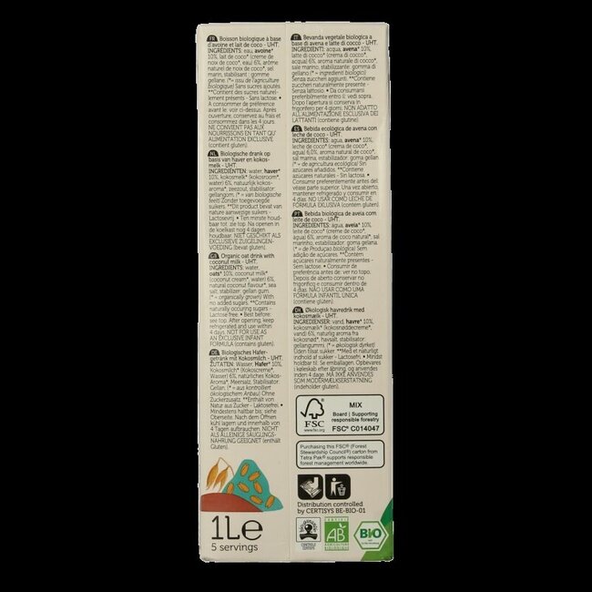 Boisson à l'avoine et à la noix de coco bio 1 litre