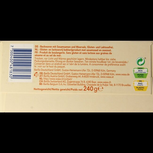 Knäckebröd au sésame et sel de mer sans gluten 240 grammes