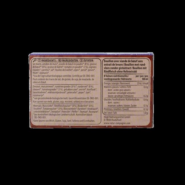Bouillon de bœuf bio sans levure ni sucre 8 pièces