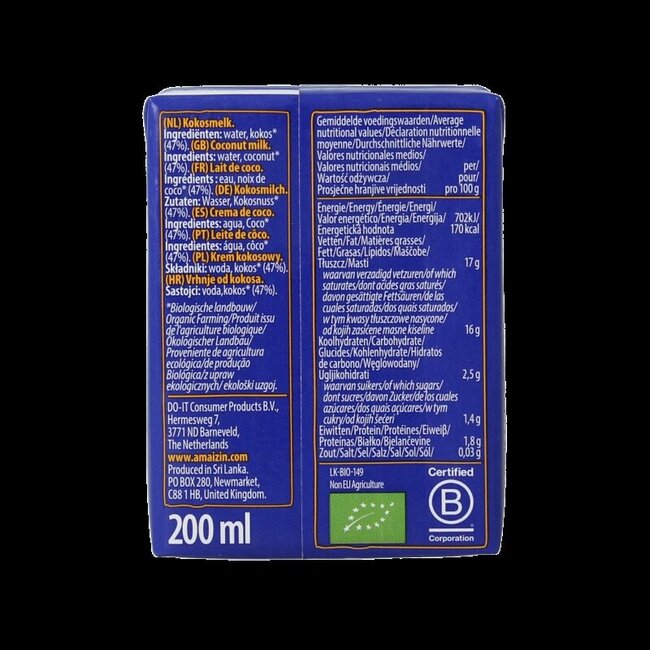 Kokosmelk bio 200 Milliliter
