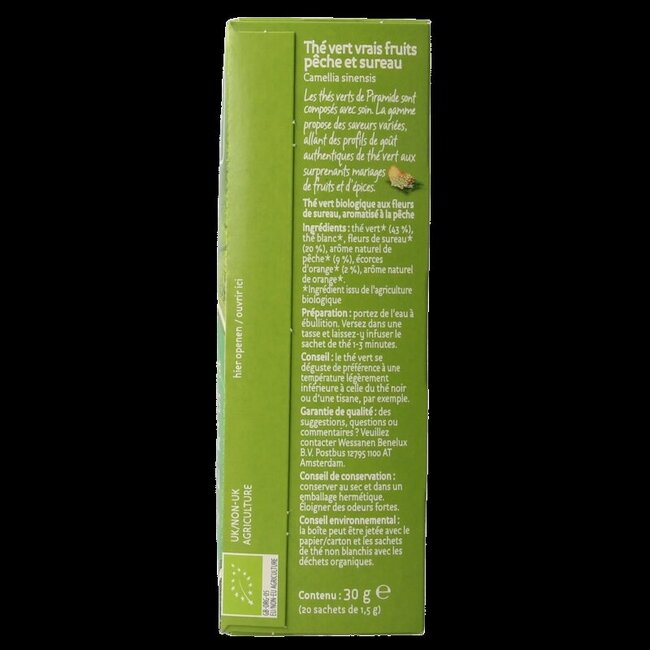 Groene thee perzik vlierbloesem bio 20 Zakjes
