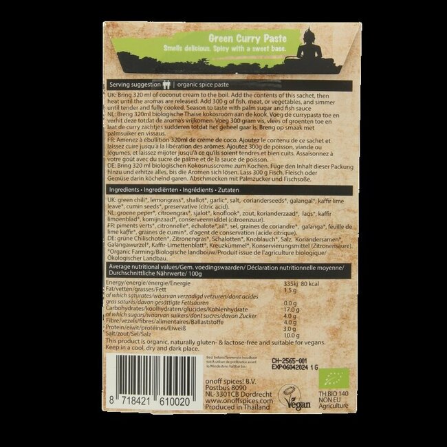 Thaise groene currypasta bio 50 Gram