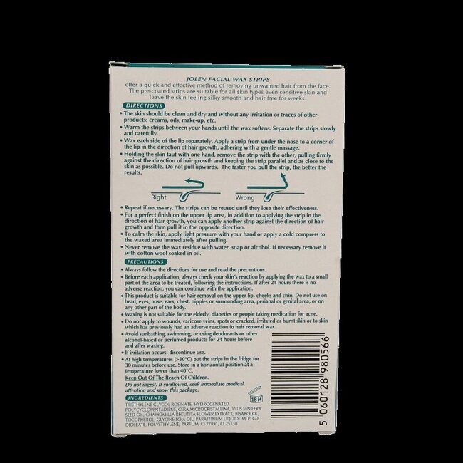 Bandes de cire pour le visage 16 pièces