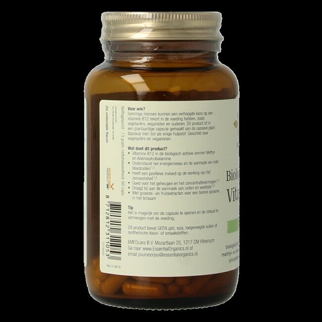 B12 biologisch actief 1000mcg puur 60 Vegetarische capsules
